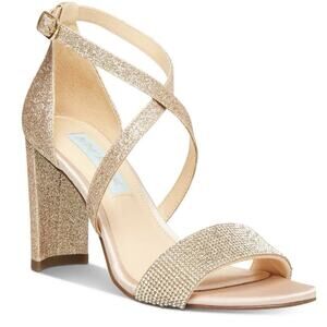 Betsy Johnson Bella Heel Open Toe Gold Wedding Formal Shoe Glitter 9.5